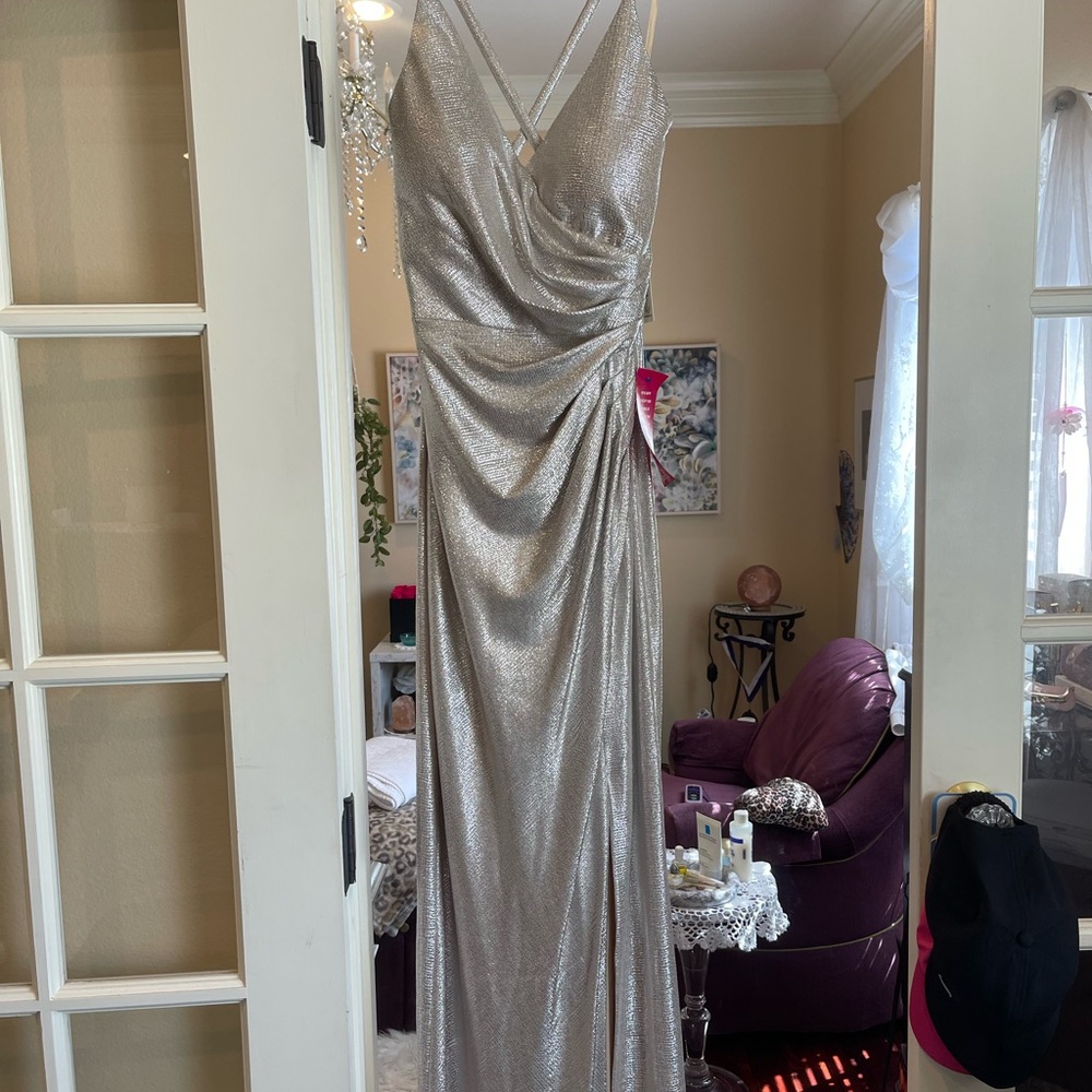 Eliza J silver formal gown